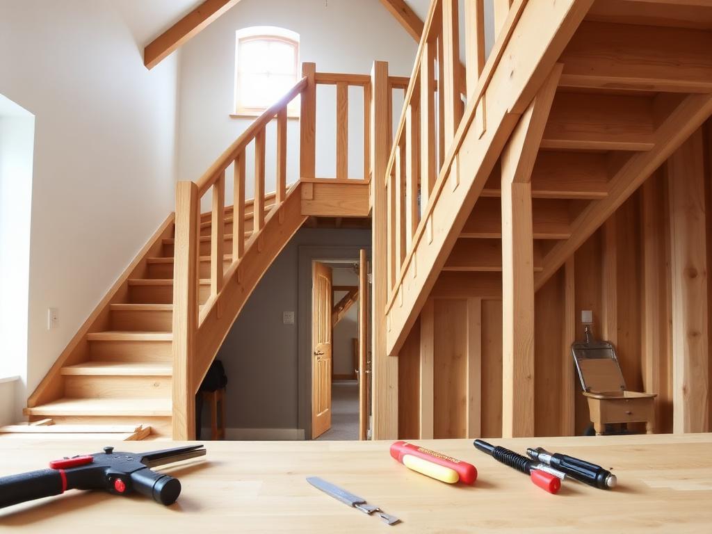 Bespoke oak staircase and timber joinery fitted in a Kent home by Spectrum carpenters