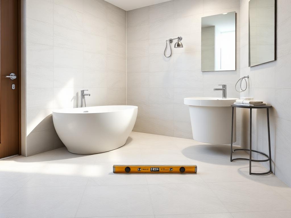 Large-format porcelain wall and floor tiling in a modern bathroom with crisp grout lines